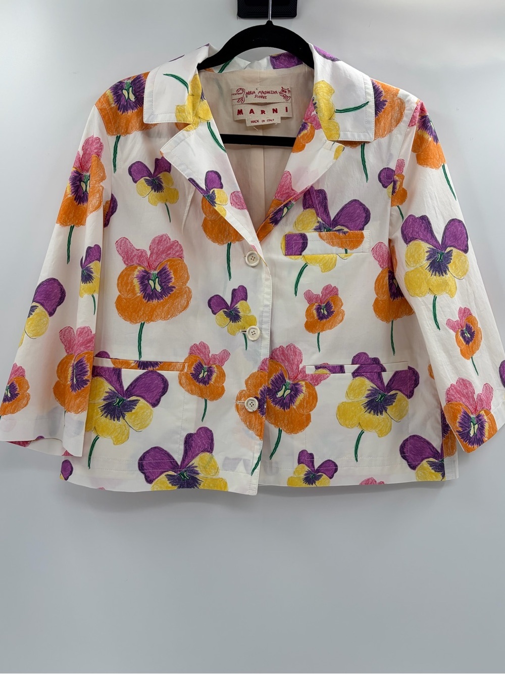 Marni Magdalena Suarez Frimkess floral white cotton 3 button blazer size 6 small